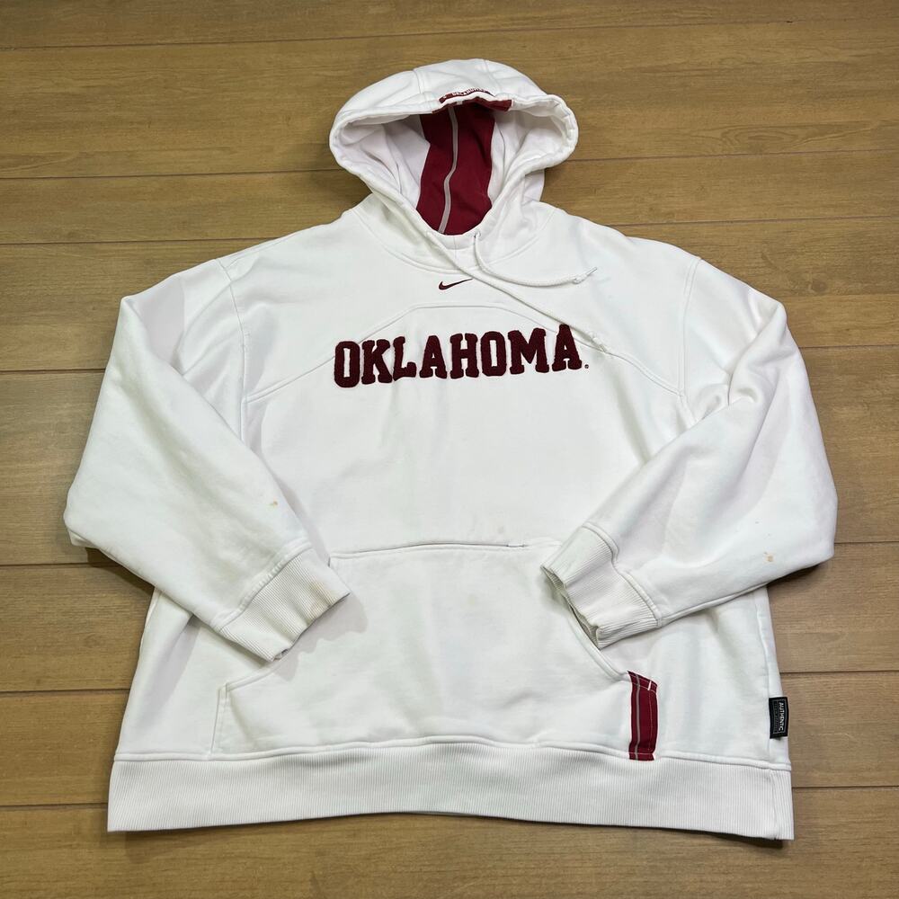 Nike Team Oklahoma Sooners Hoodie White Red Swoosh Mens Large NCAA